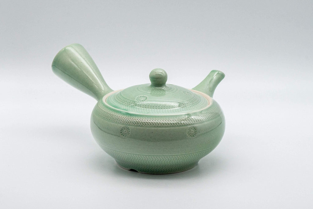 Japanese Kyusu - Mint Green Hiramaru-gata Obi-ami Teapot - 250ml