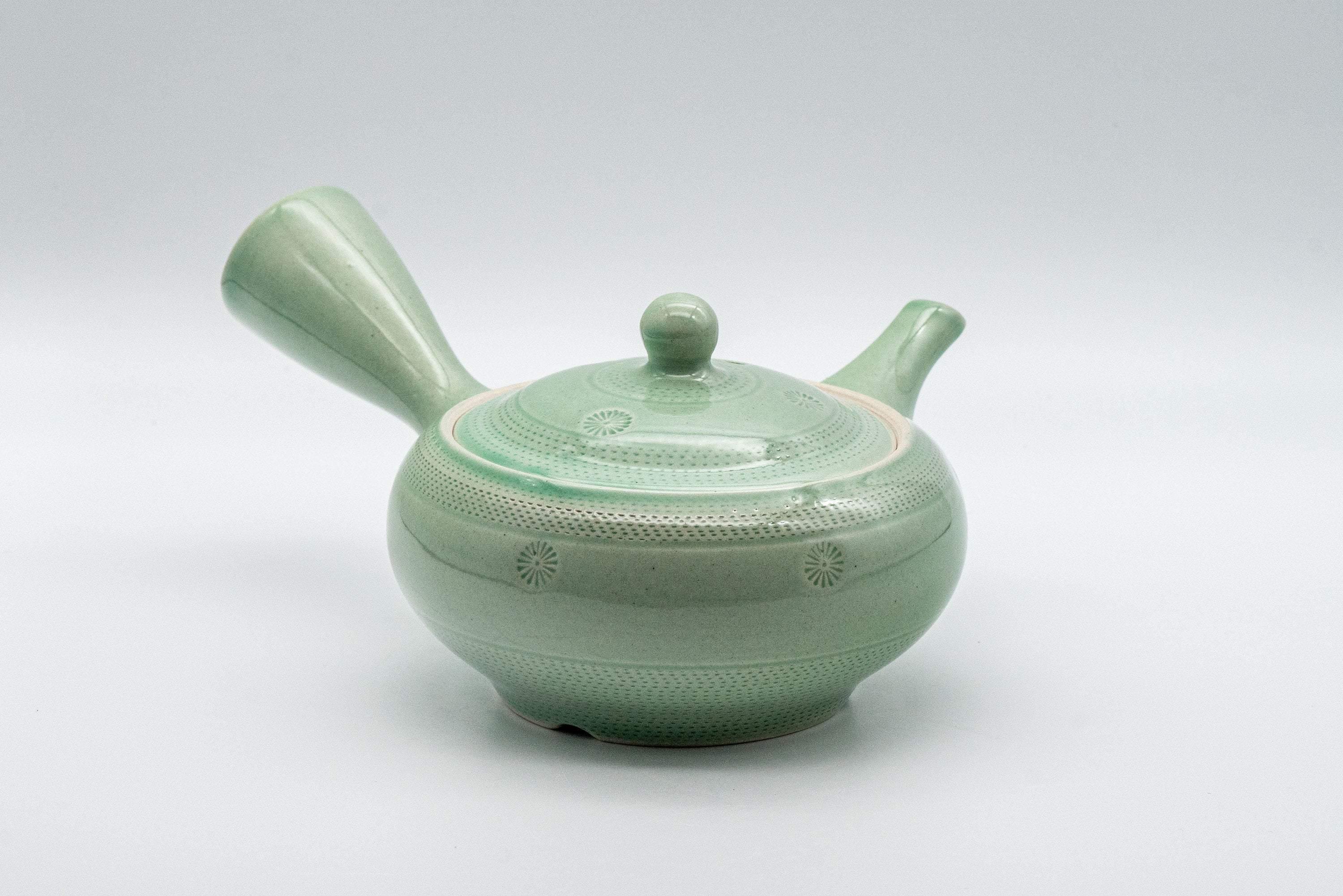 Japanese Kyusu - Mint Green Hiramaru-gata Obi-ami Teapot - 250ml