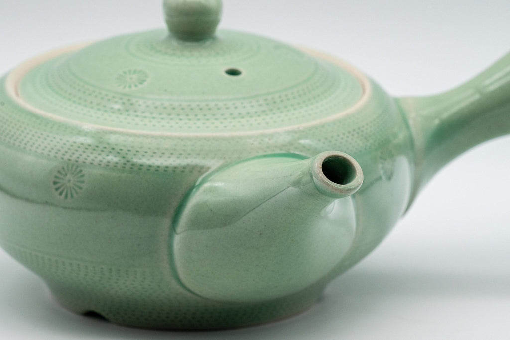 Japanese Kyusu - Mint Green Hiramaru-gata Obi-ami Teapot - 250ml