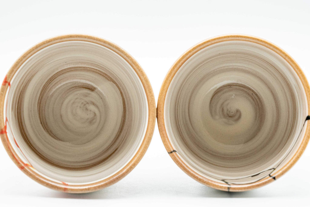 Japanese Teacups - Pair of Brush Glazed Hasami-yaki Yunomi - 170ml