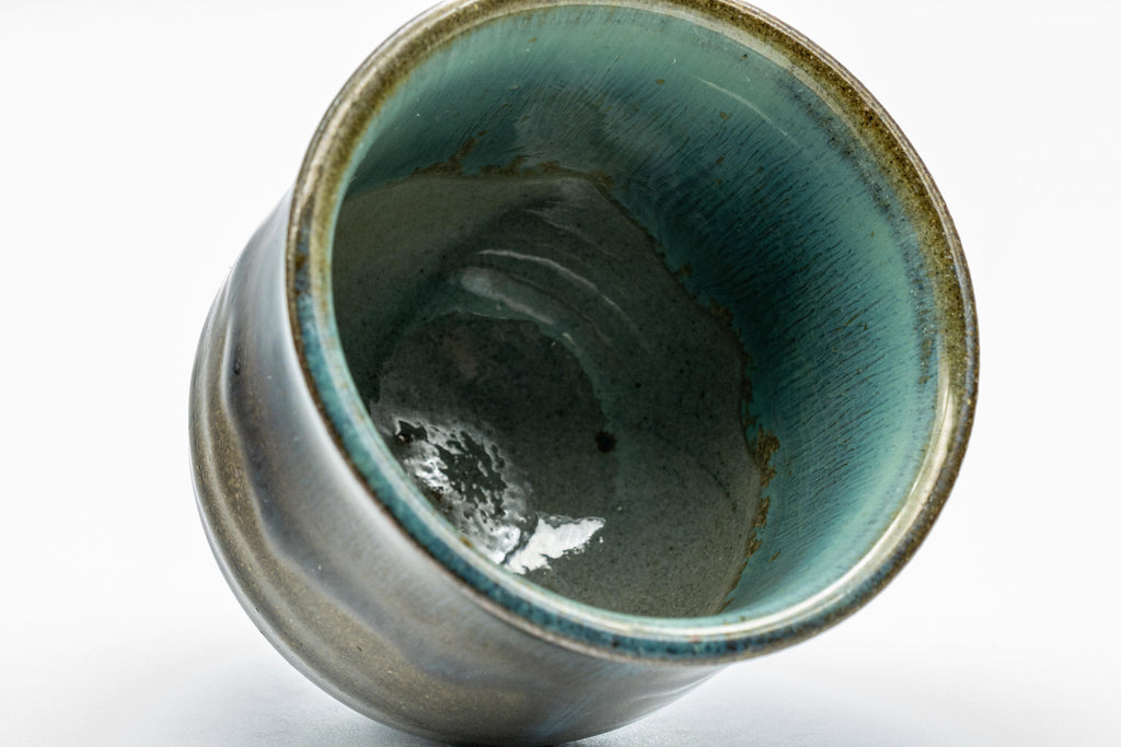 Japanese Teacups - Set of 3 Olive Green Turquoise Koishiwara-yaki Yunomi - 100ml