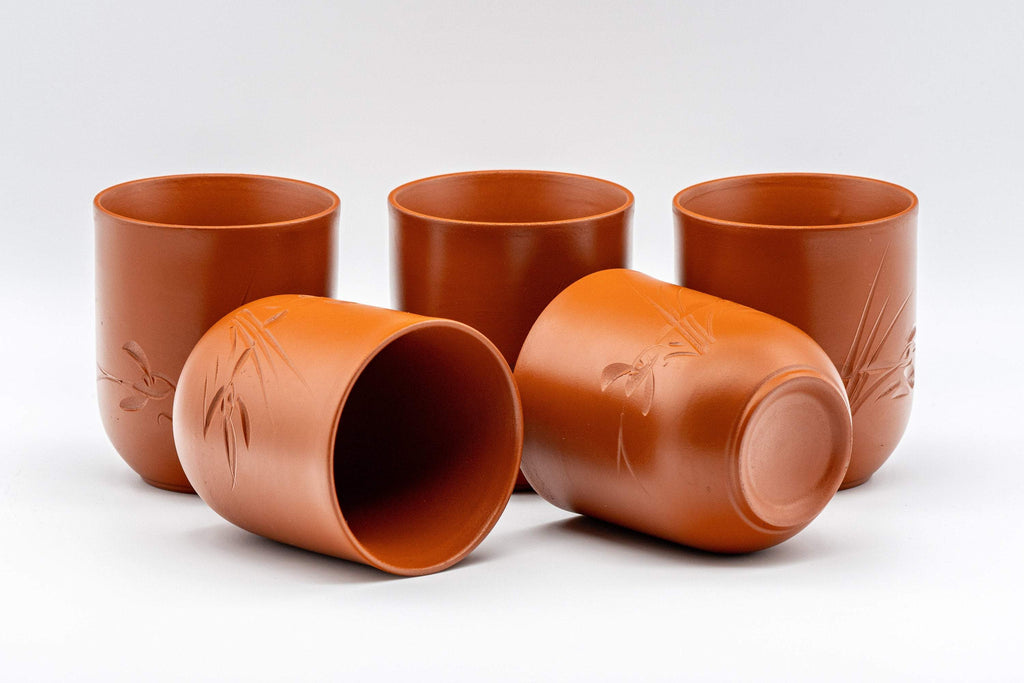 Japanese Tea Set - Tokoname-yaki Maru-gata Debeso Kyusu with 5 Tsutsu-gata Yunomi