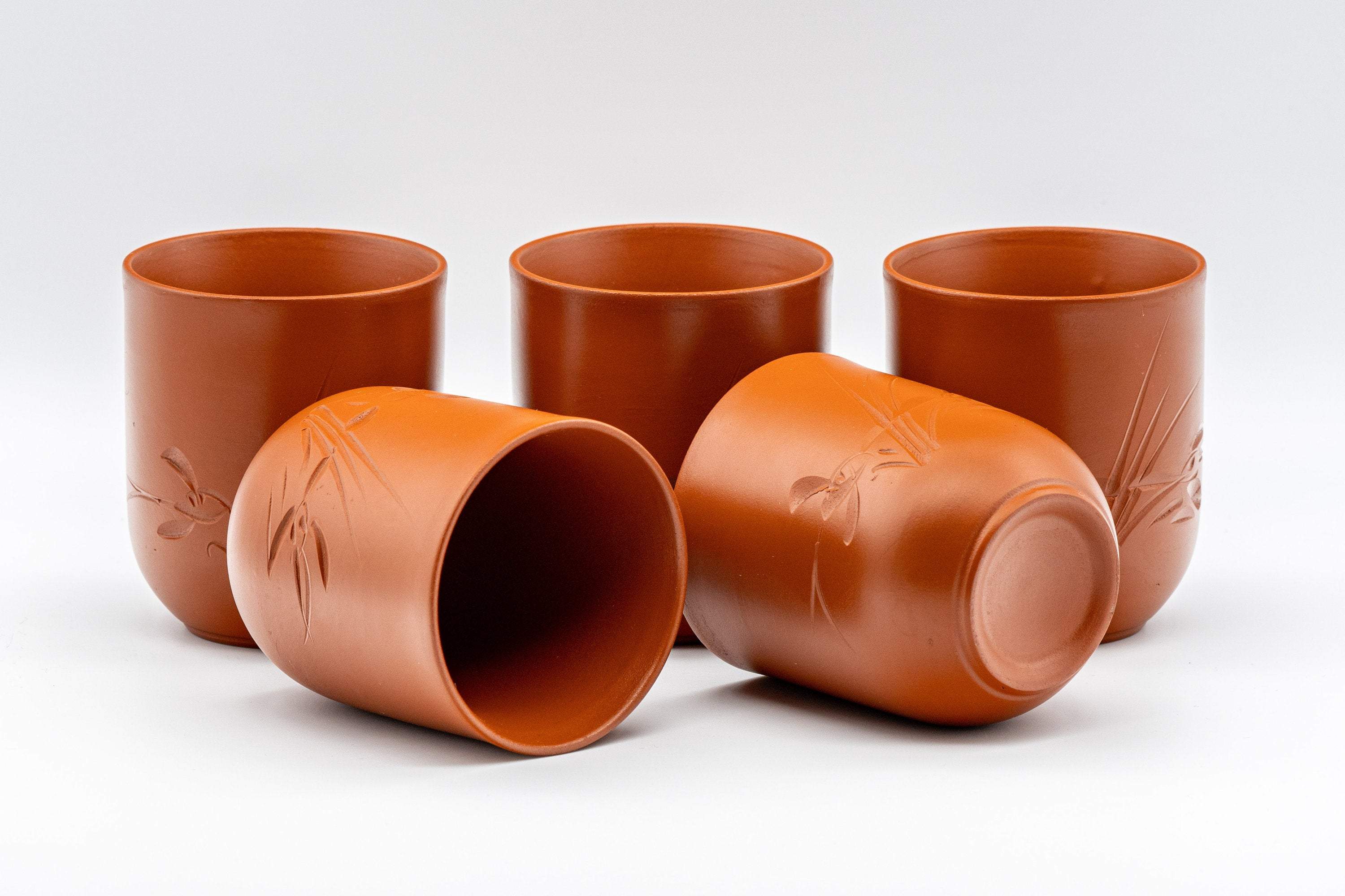 Japanese Tea Set - Tokoname-yaki Maru-gata Debeso Kyusu with 5 Tsutsu-gata Yunomi