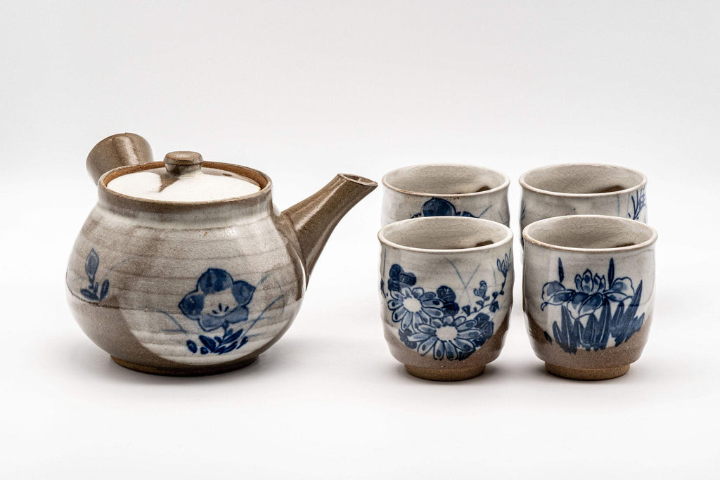 Japanese Tea Set - Nasu-gata Debeso Kyusu with 4 Tsutsu-gata Yunomi - 375ml