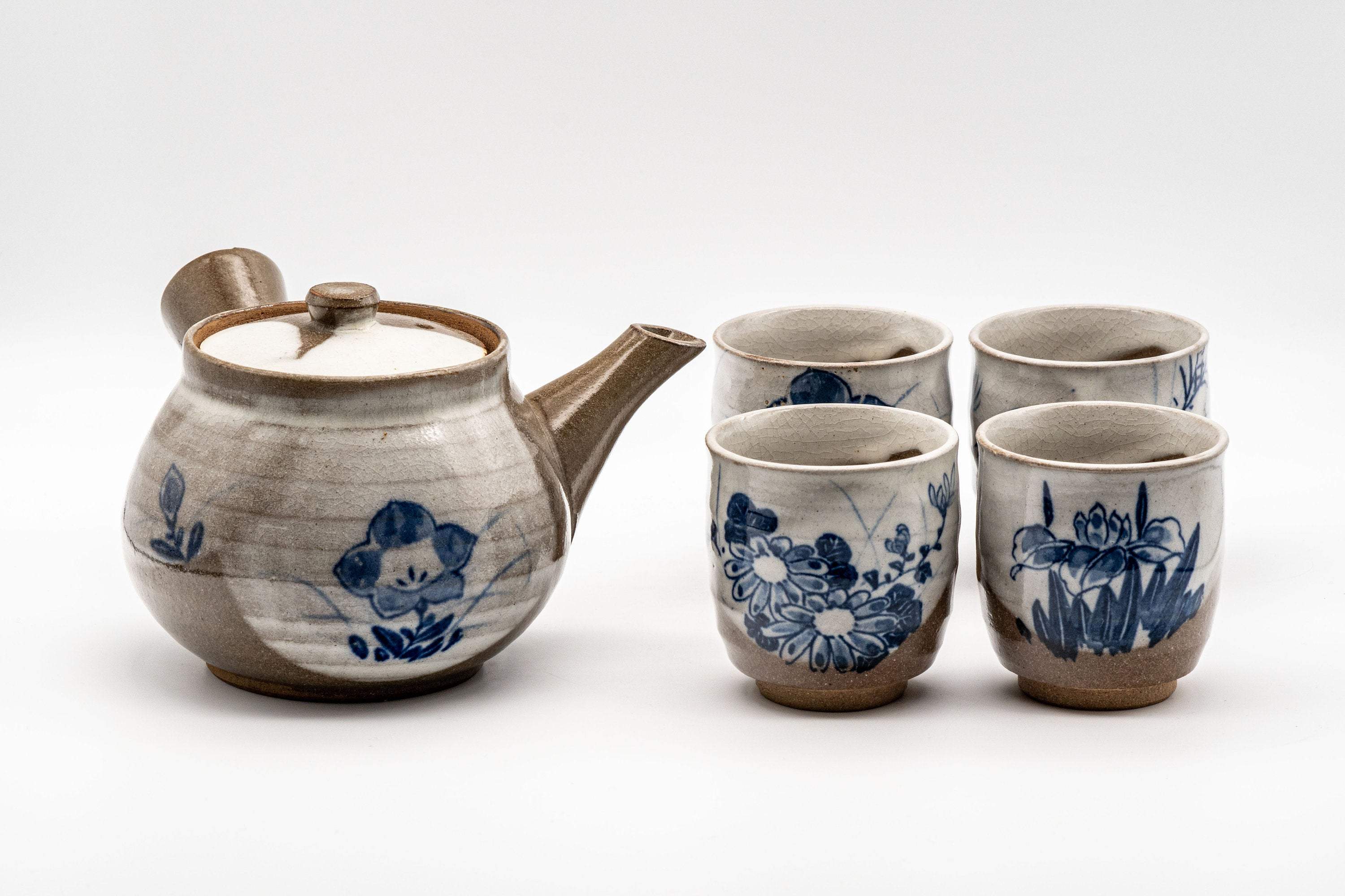 Japanese Tea Set - Nasu-gata Debeso Kyusu with 4 Tsutsu-gata Yunomi - 375ml