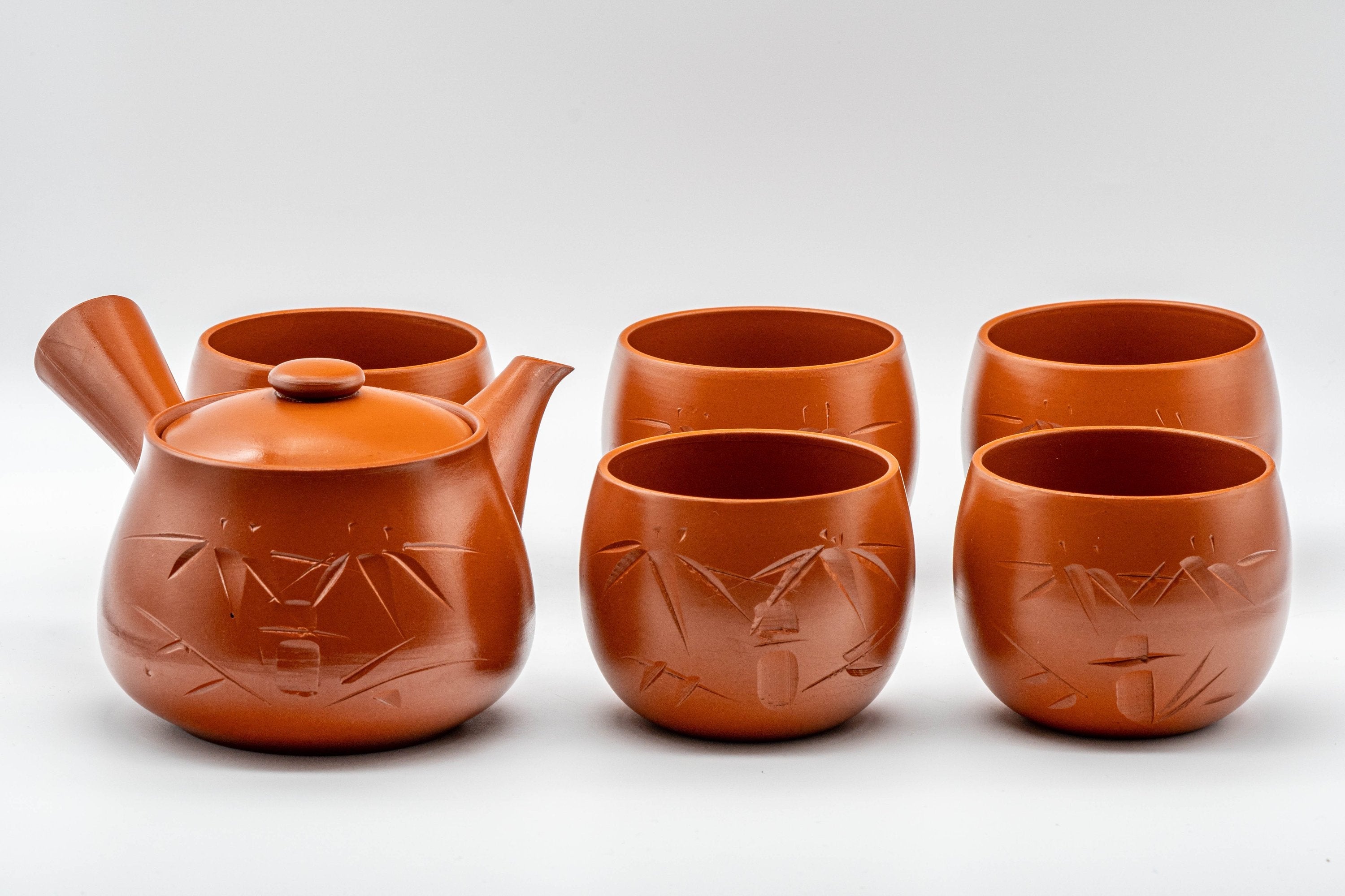 Japanese Tea Set - Tokoname-yaki Nasu-gata Debeso Kyusu with 5 Yunomi - 300ml