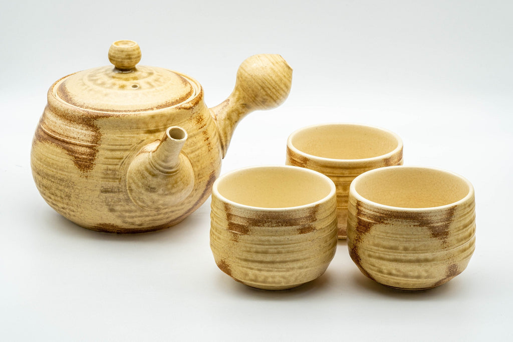 Japanese Tea Set - 夙山 Nasu-gata Do-ake Kyusu with 3 Yunomi - 575ml