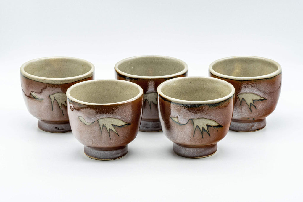 Japanese Tea Set - Tall Glazed Do-ake Kyusu with 5 Yunomi