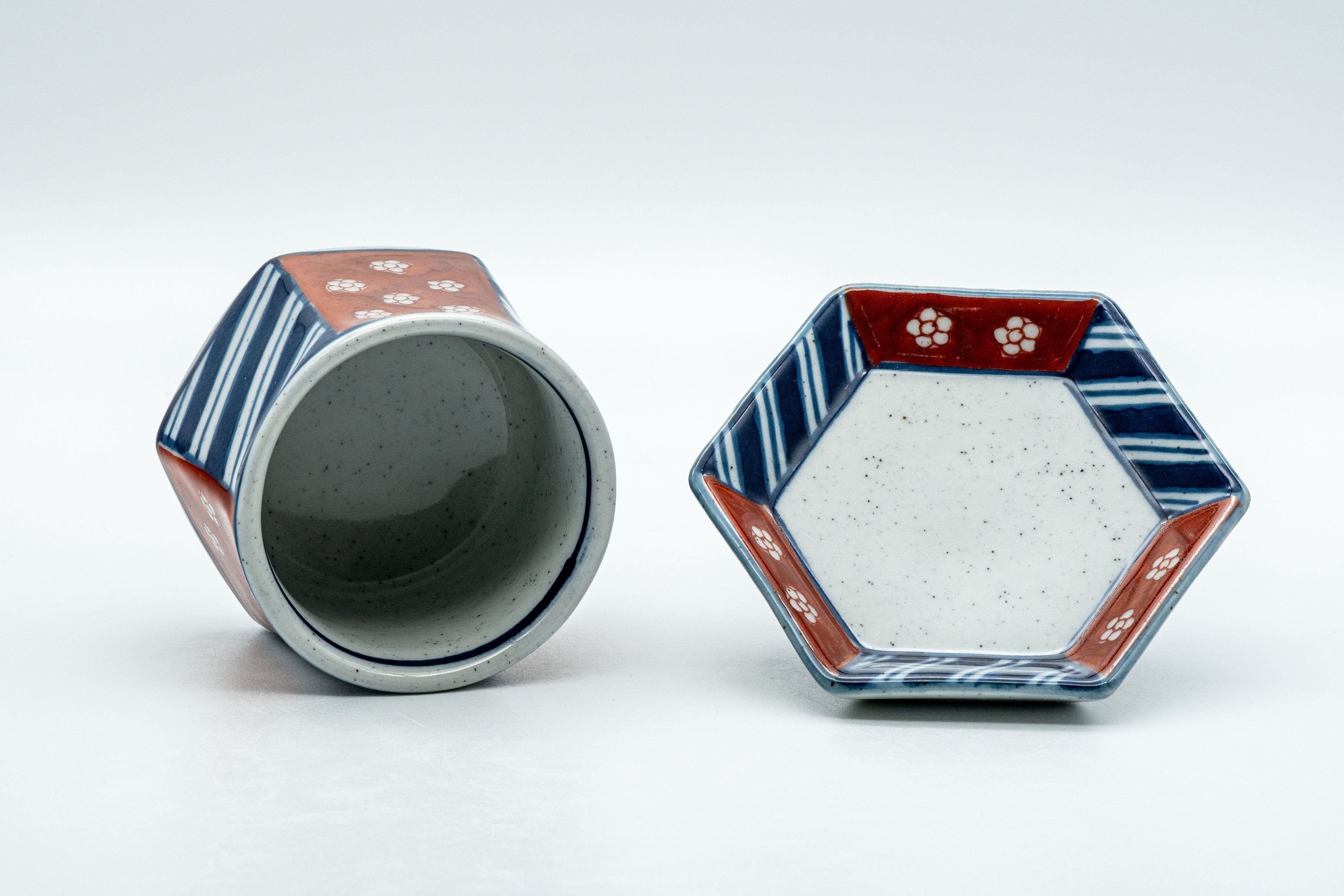 Japanese Tea Set - Striped Hexagonal Debeso Kyusu Teapot with Teacup and Coaster - 250ml
