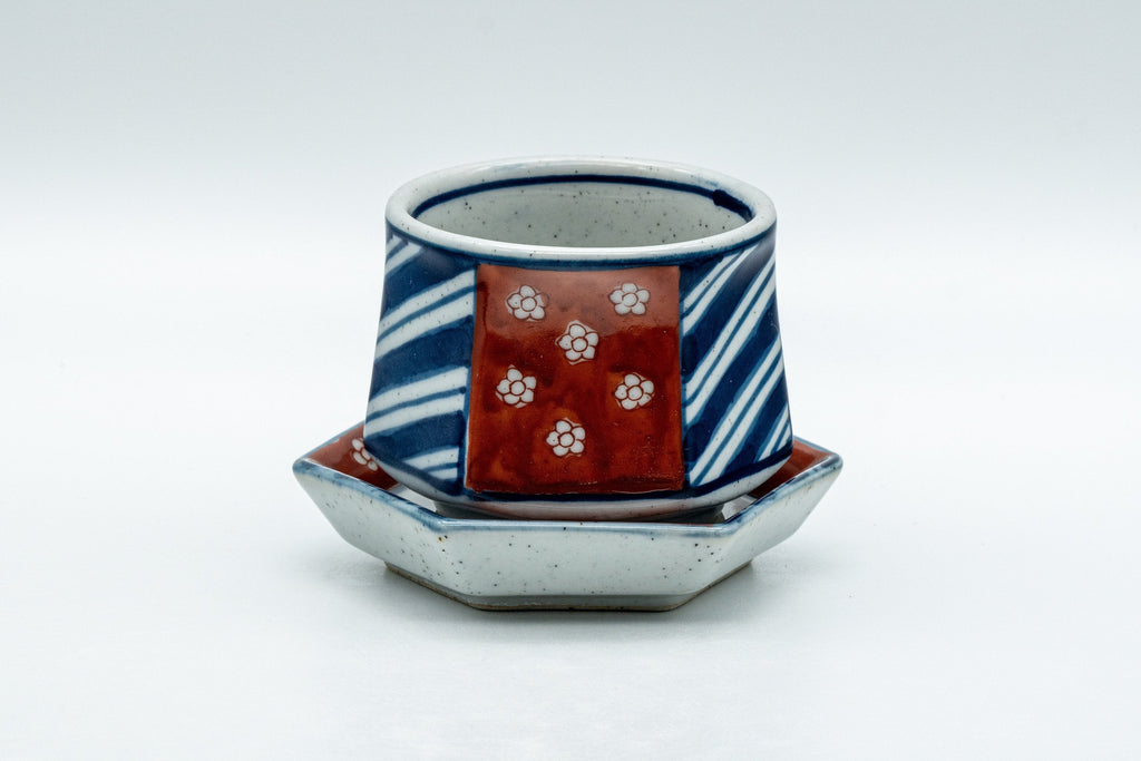 Japanese Tea Set - Striped Hexagonal Debeso Kyusu Teapot with Teacup and Coaster - 250ml
