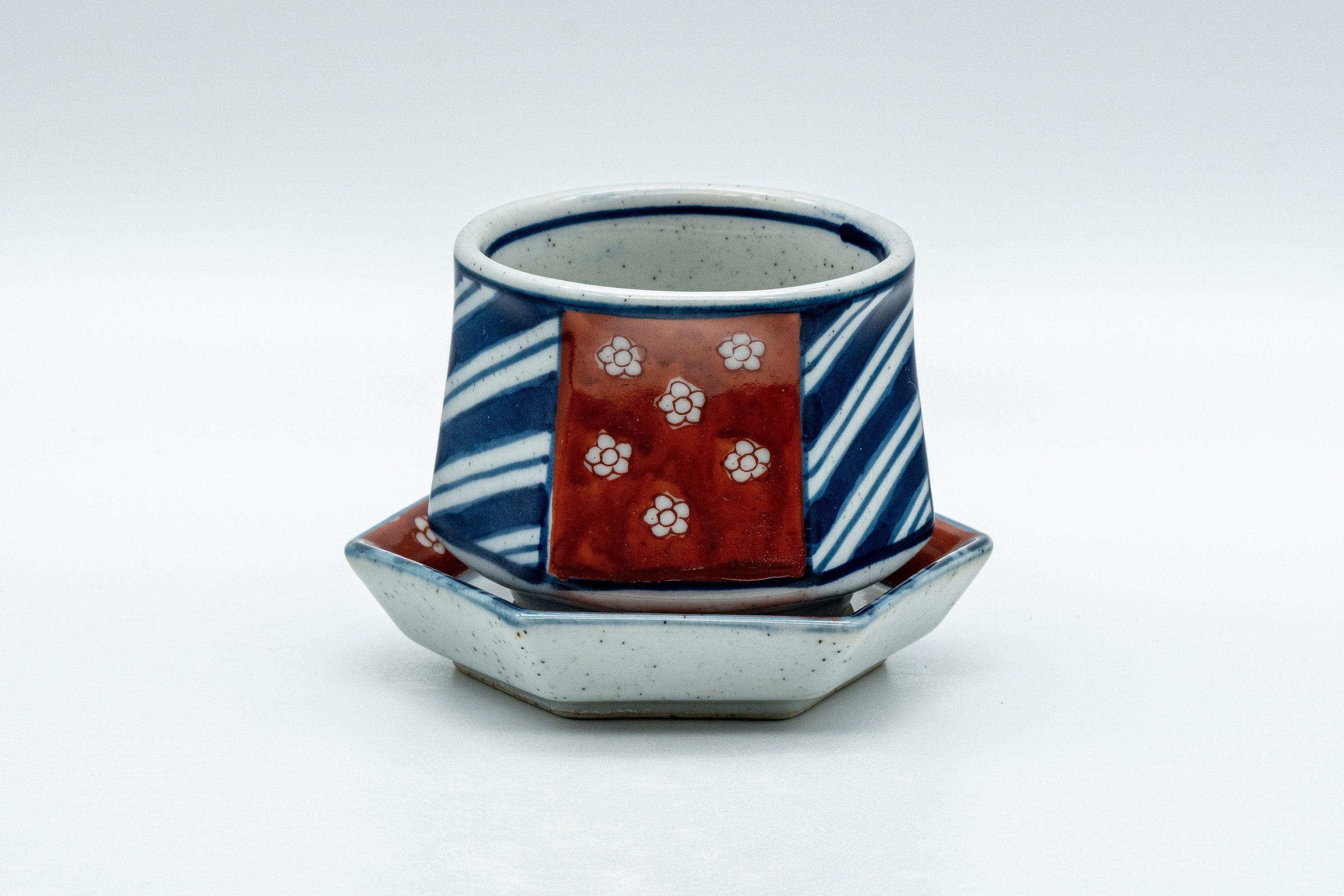 Japanese Tea Set - Striped Hexagonal Debeso Kyusu Teapot with Teacup and Coaster - 250ml