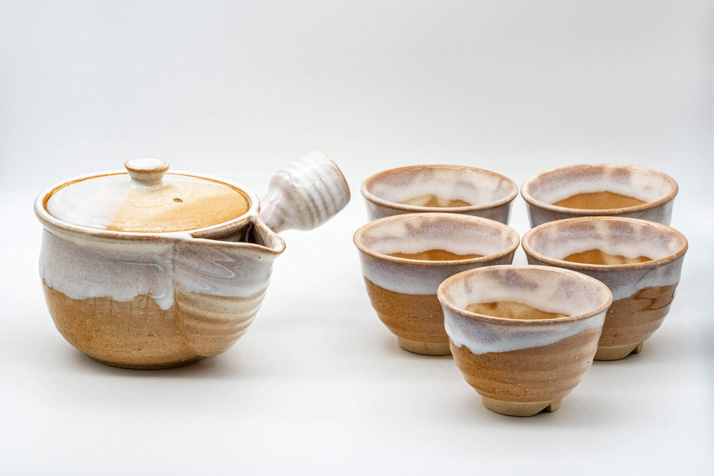 Japanese Tea Set - 萩殿窯 Hagi-yaki Houhin-style Do-ake Kyusu with 5 Senchawan - 450ml