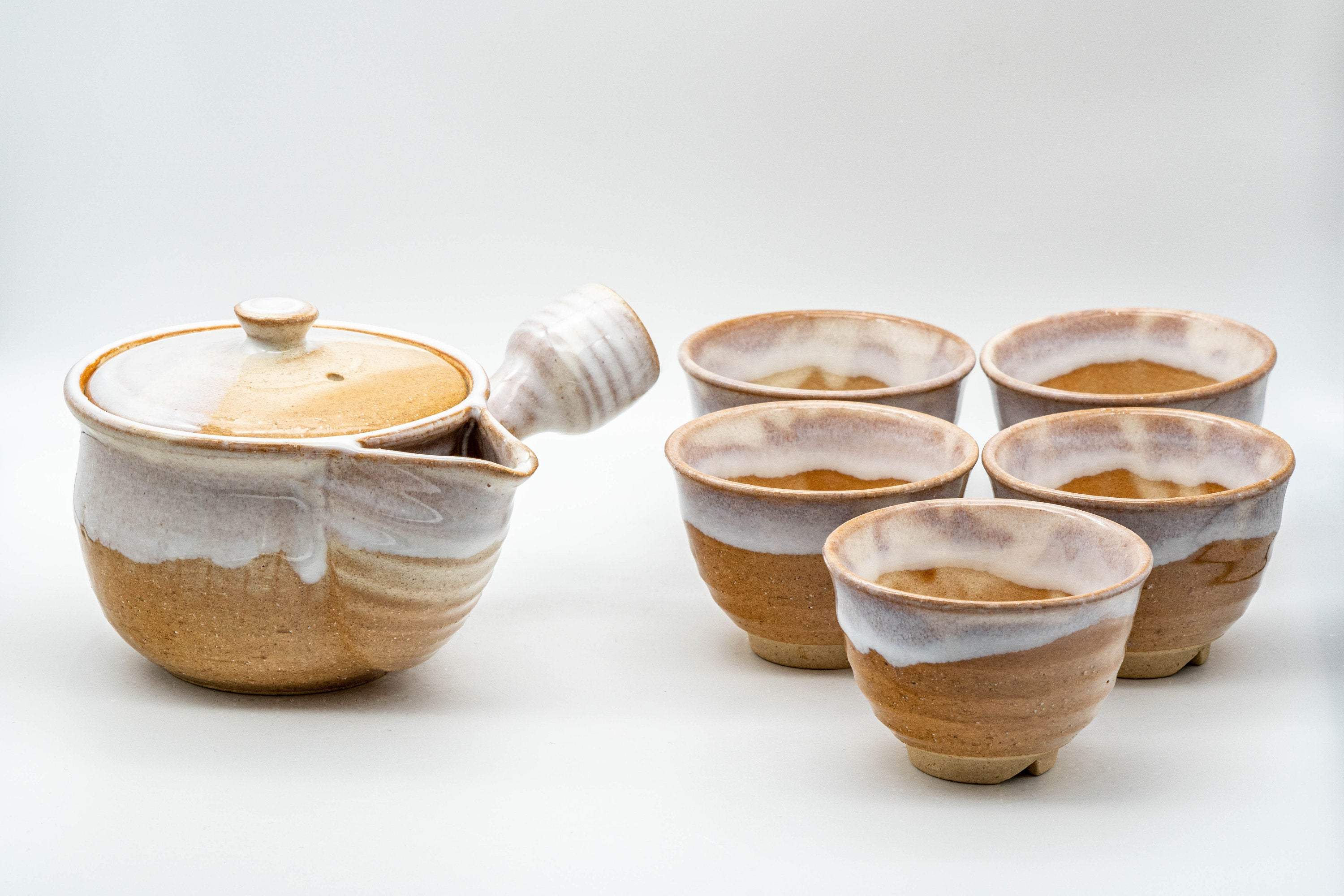 Japanese Tea Set - 萩殿窯 Hagi-yaki Houhin-style Do-ake Kyusu with 5 Senchawan - 450ml