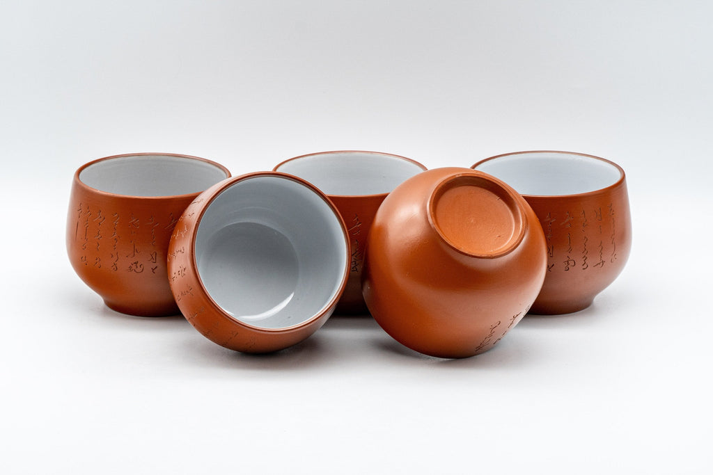 Japanese Tea Set - 雲仙窯 Calligraphy Tokoname-yaki Debeso Kyusu with 5 Yunomi