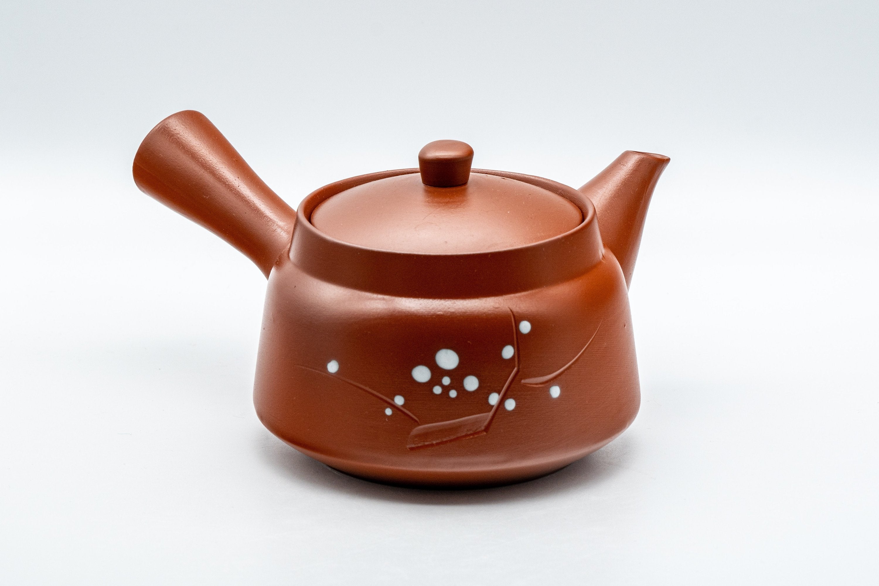Japanese Tea Set - Plum Blossoms Tokoname-yaki Debeso Kyusu, Kashiki, and 5 Yunomi