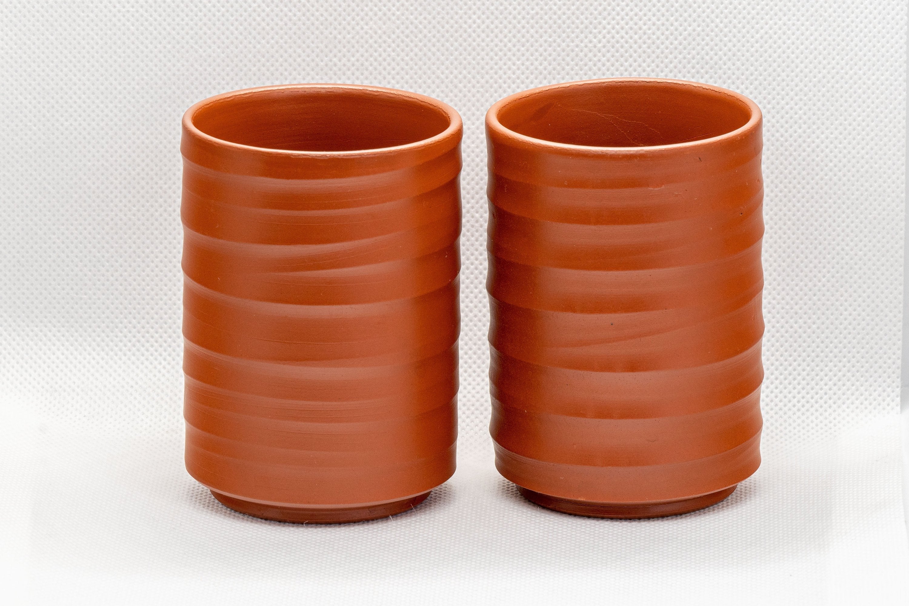 Japanese Teacups - Pair of Spiraled Tokoname-yaki Tsutsu-gata Yunomi - 175ml