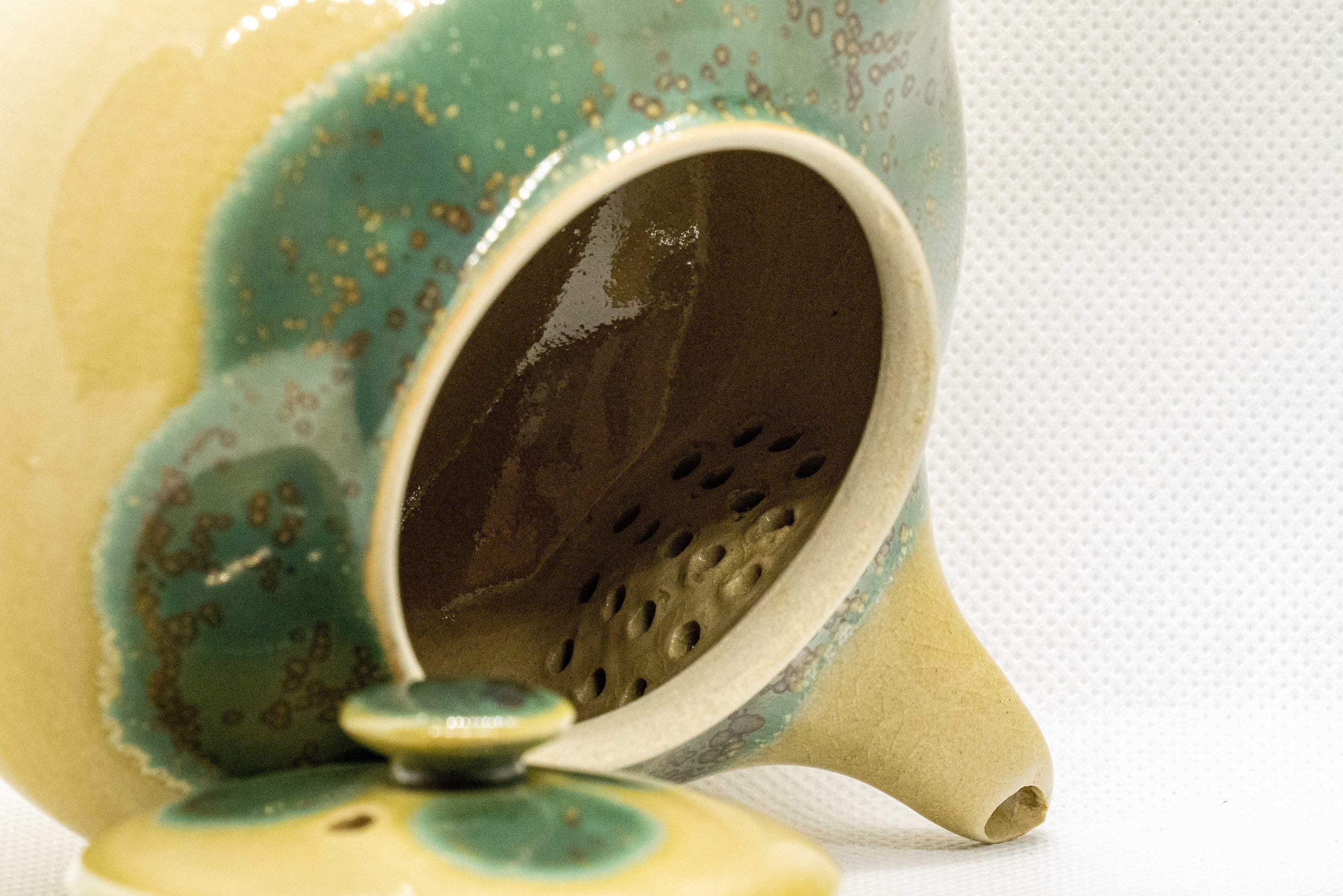 Japanese Kyusu - Agano-yaki teapot - gold-flecked blue-green enamel - 380ml