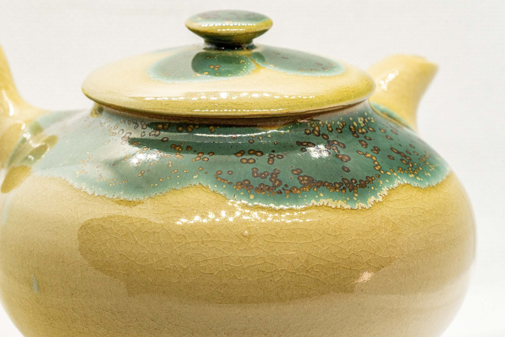 Japanese Kyusu - Agano-yaki teapot - gold-flecked blue-green enamel - 380ml