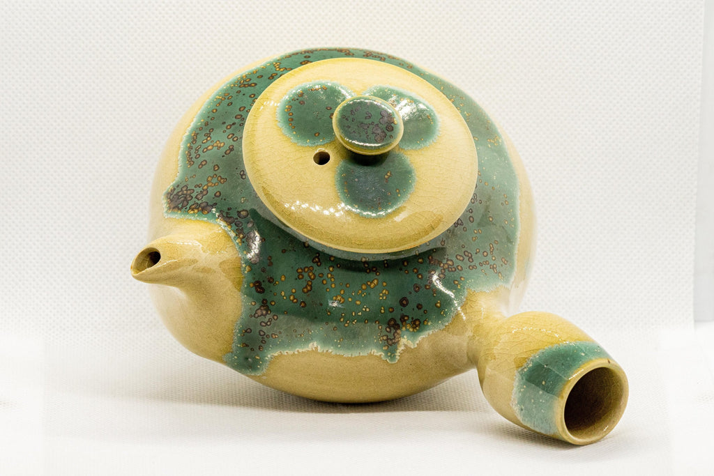 Japanese Kyusu - Agano-yaki teapot - gold-flecked blue-green enamel - 380ml