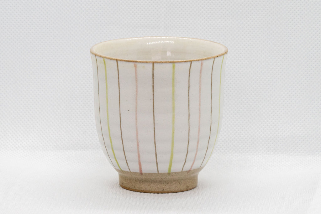 Japanese Teacup - 夭窯 Striped White Yunomi - 150ml