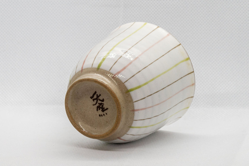 Japanese Teacup - 夭窯 Striped White Yunomi - 150ml
