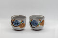 Japanese Teacups - Pair of White Glazed Floral Guinomi - 40ml