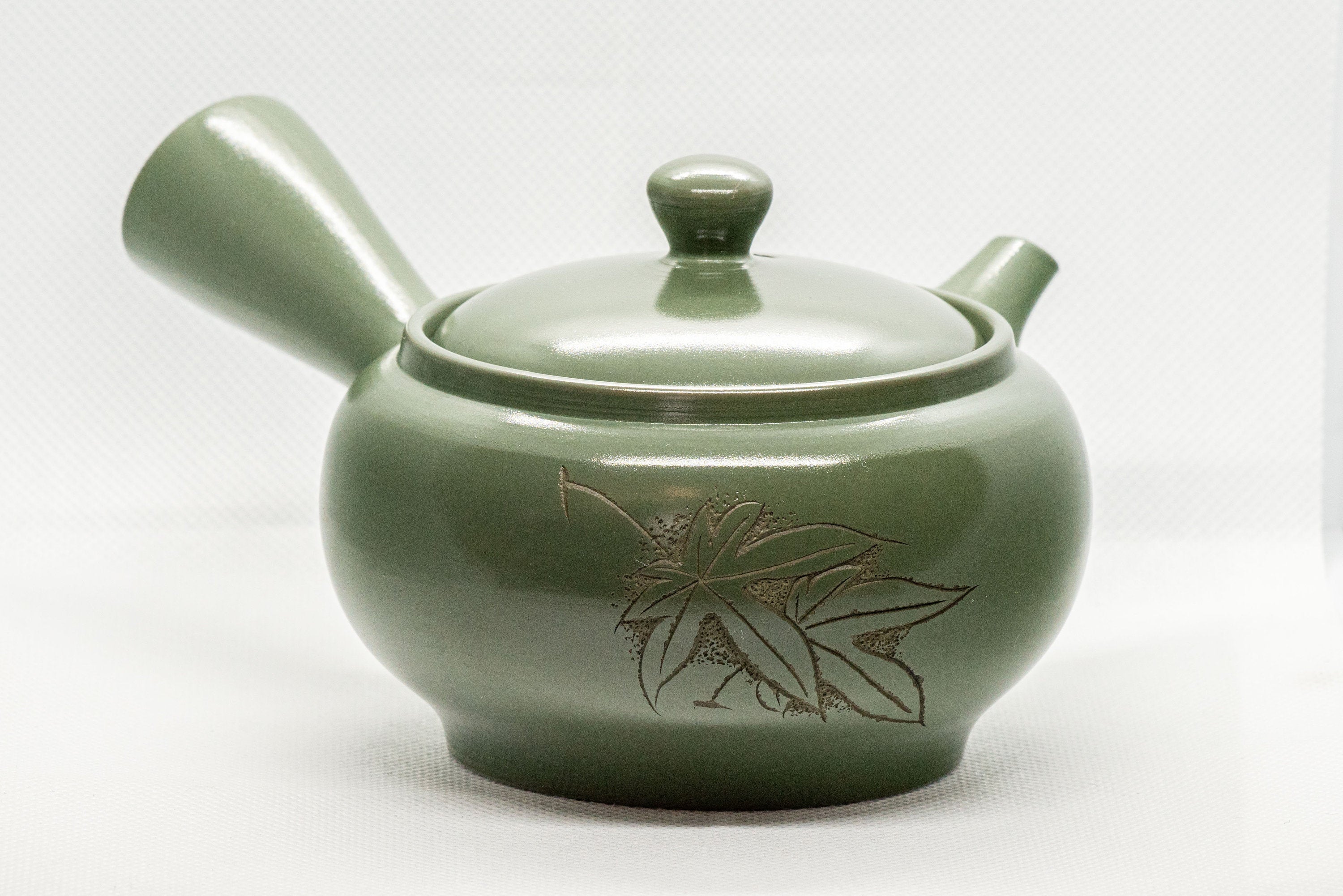 Japanese Kyusu - Green Tokoname Maple Leaf Momiji Obi-ami Teapot - 350ml