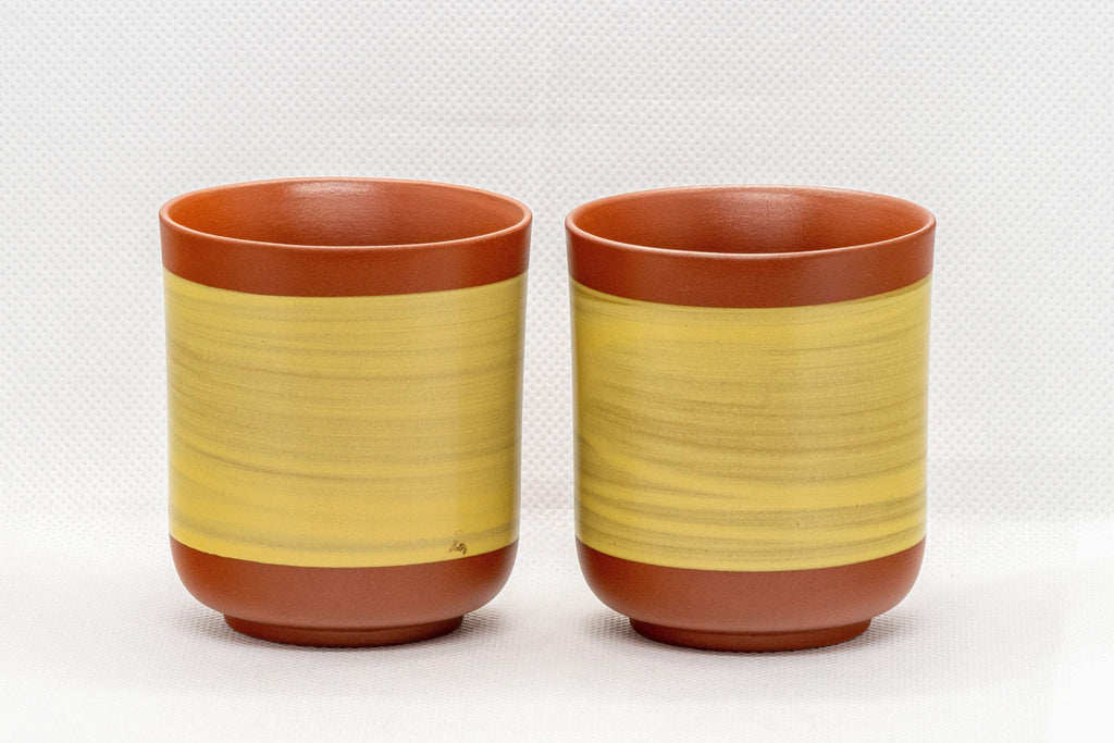 Japanese Teacups - Pair of Mountainous Tsutsu-gata Tokoname-yaki Yunomi - 125ml