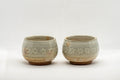 Japanese Teacups - Pair of Floral Wa-nari Hagi-yaki Guinomi - 35ml