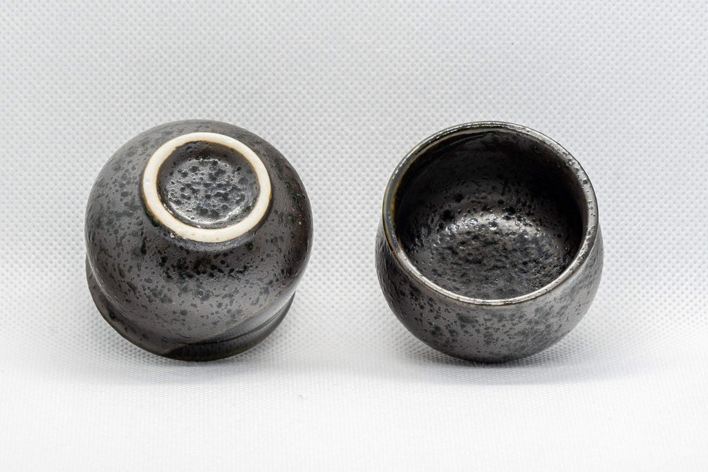 Japanese Teacups - Pair of Metallic Black Guinomi - 40ml