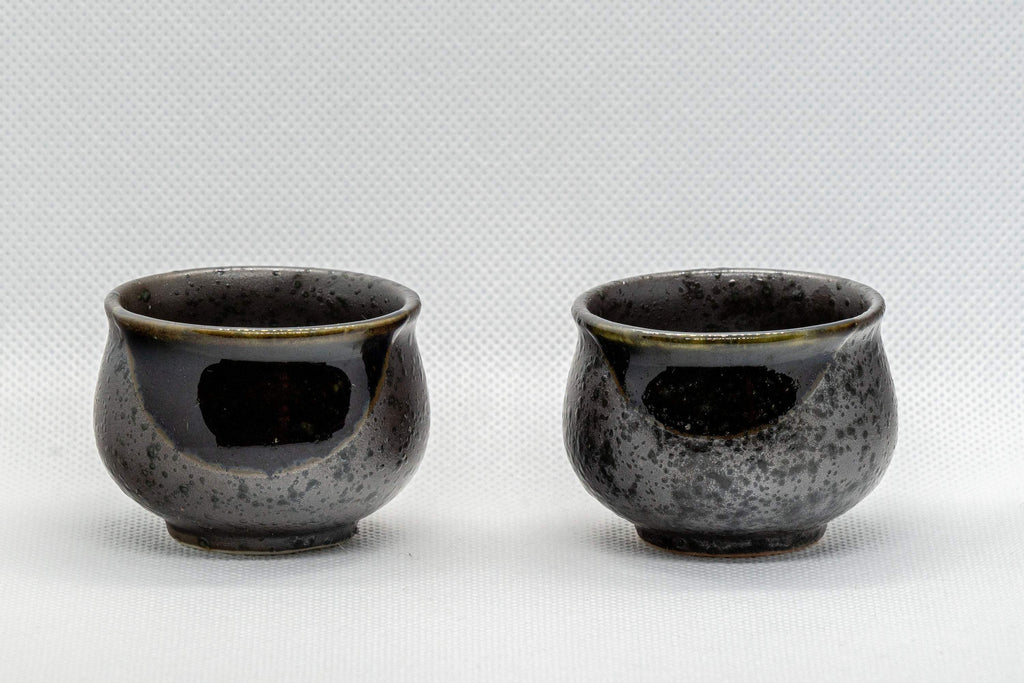 Japanese Teacups - Pair of Metallic Black Guinomi - 40ml