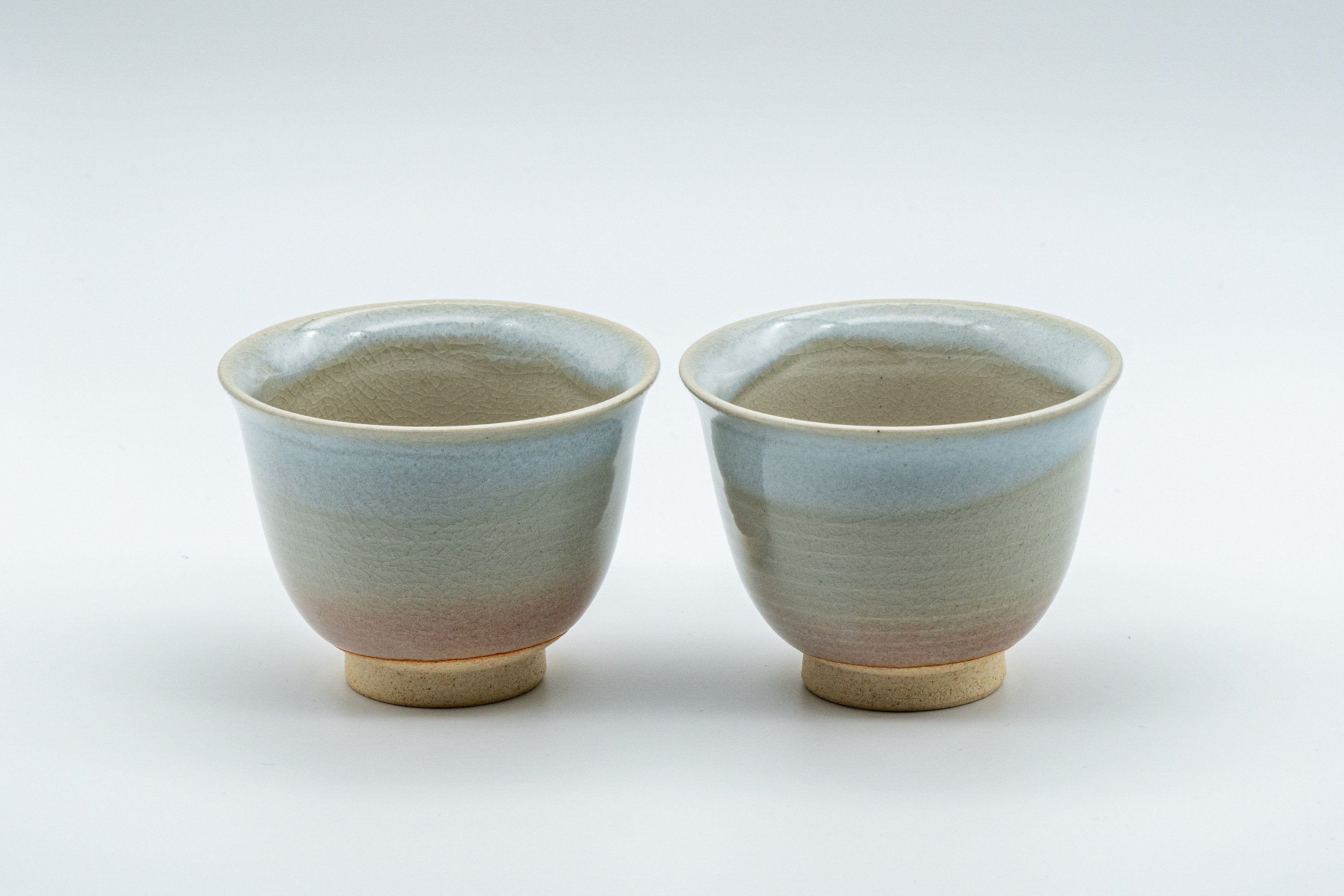 Japanese Teacups - 天鵬山 Tsubaki Kiln - Pair of Beige Glazed Hagi-yaki Yunomi - 85ml