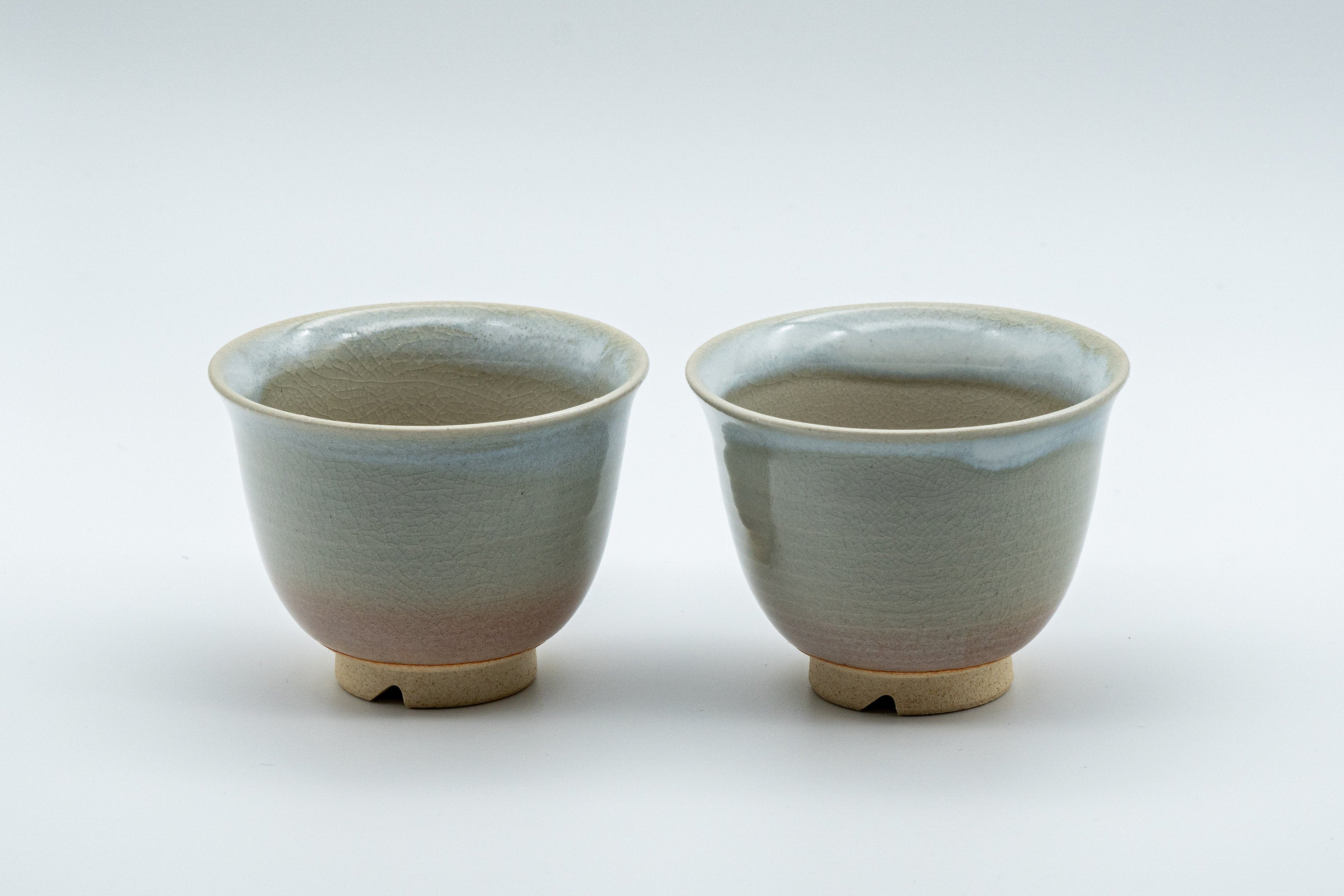 Japanese Teacups - 天鵬山 Tsubaki Kiln - Pair of Beige Glazed Hagi-yaki Yunomi - 85ml