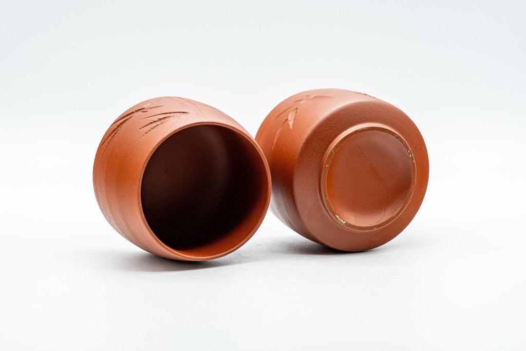 Japanese Teacups - Pair of Bamboo Hantsutsu-gata Tokoname-yaki Yunomi - 130ml
