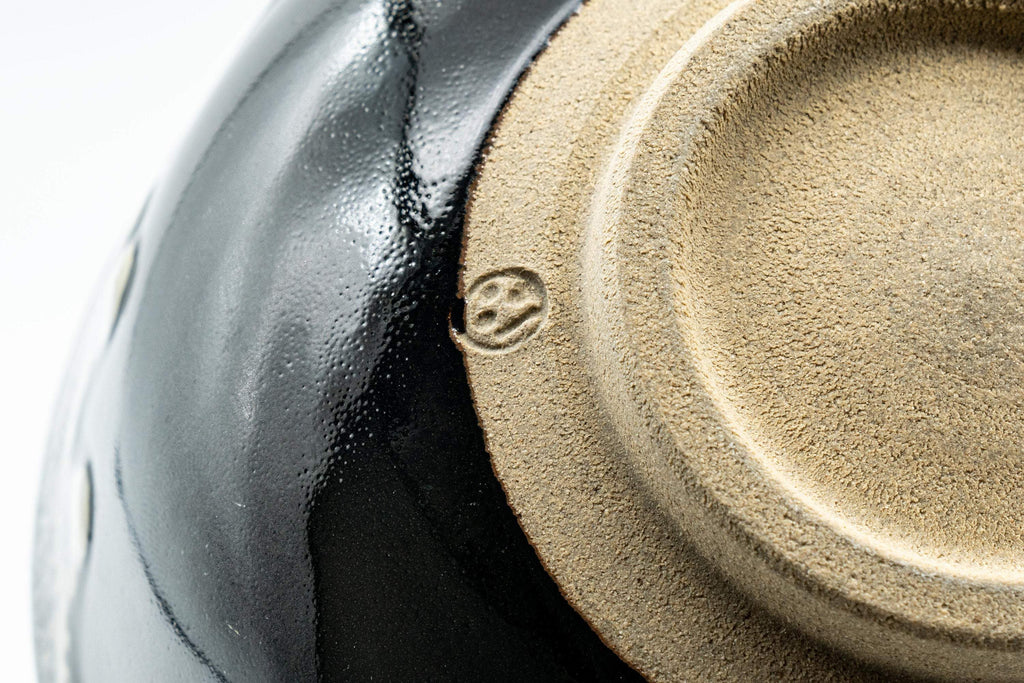 Japanese Matcha Bowl - Jet Black Drip Glazed Wan-nari Chawan - 500ml