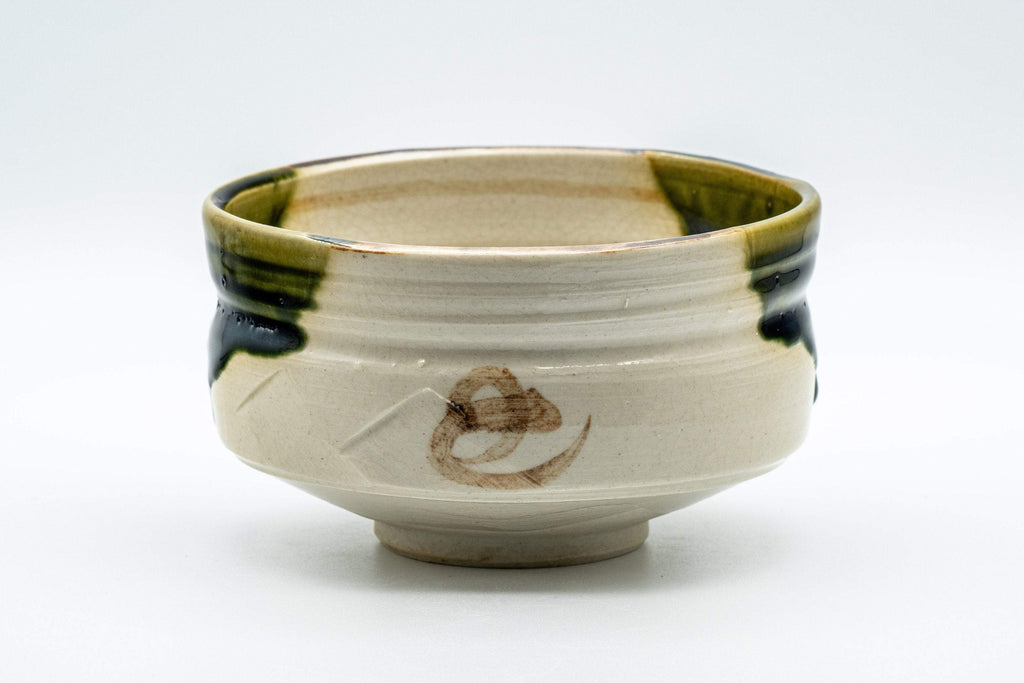 Japanese Matcha Bowl Set - Drip Glazed Dojimari-gata Oribe-yaki Chawan with Bamboo Chasen Whisk and Chashaku Scoop - 400ml