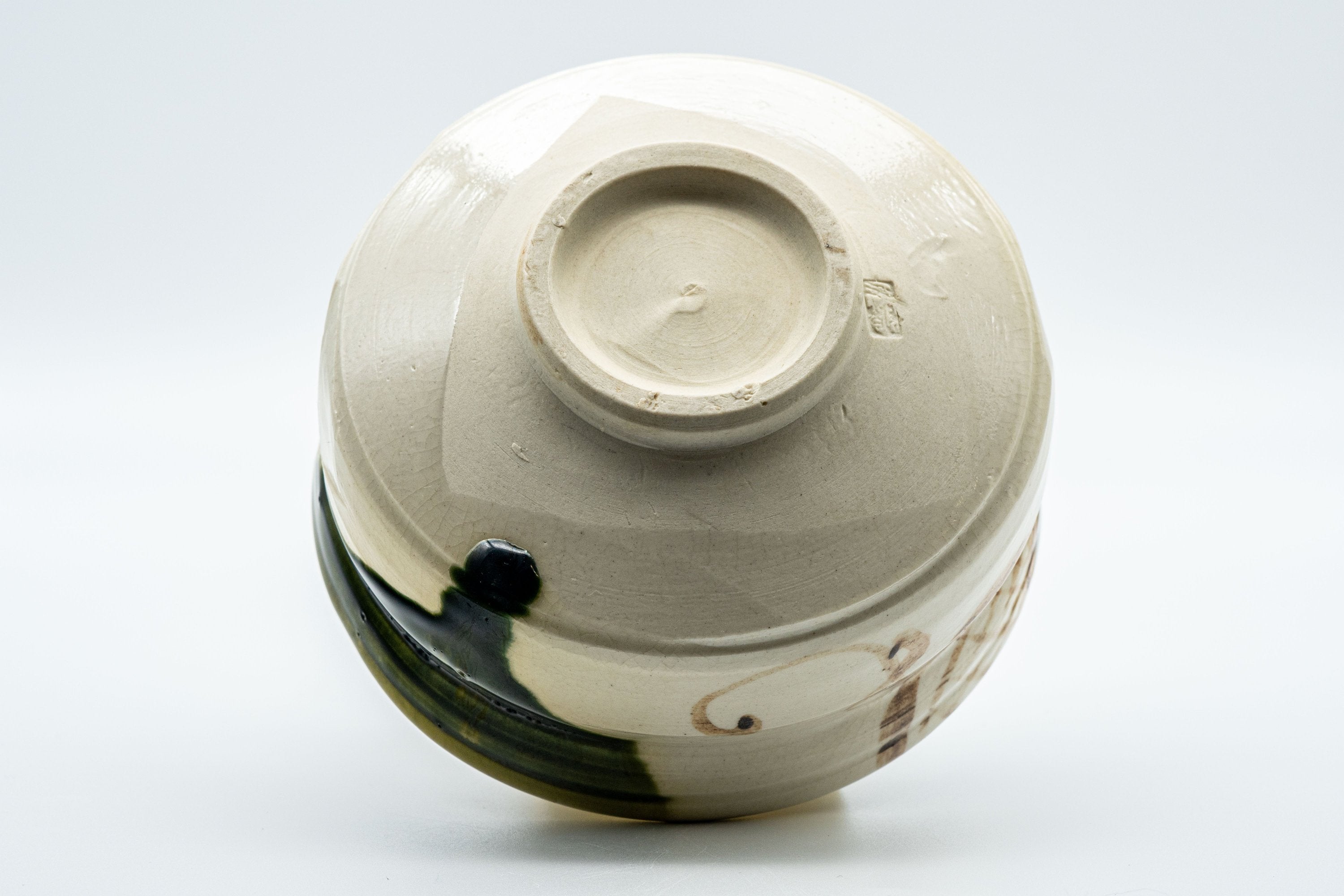 Japanese Matcha Bowl Set - Drip Glazed Dojimari-gata Oribe-yaki Chawan with Bamboo Chasen Whisk and Chashaku Scoop - 400ml
