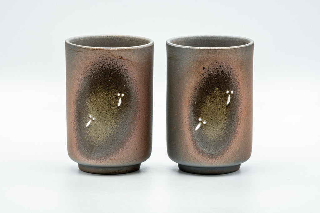 Japanese Teacups - Pair of Green Ash Tsutsu-gata Yunomi - 180ml