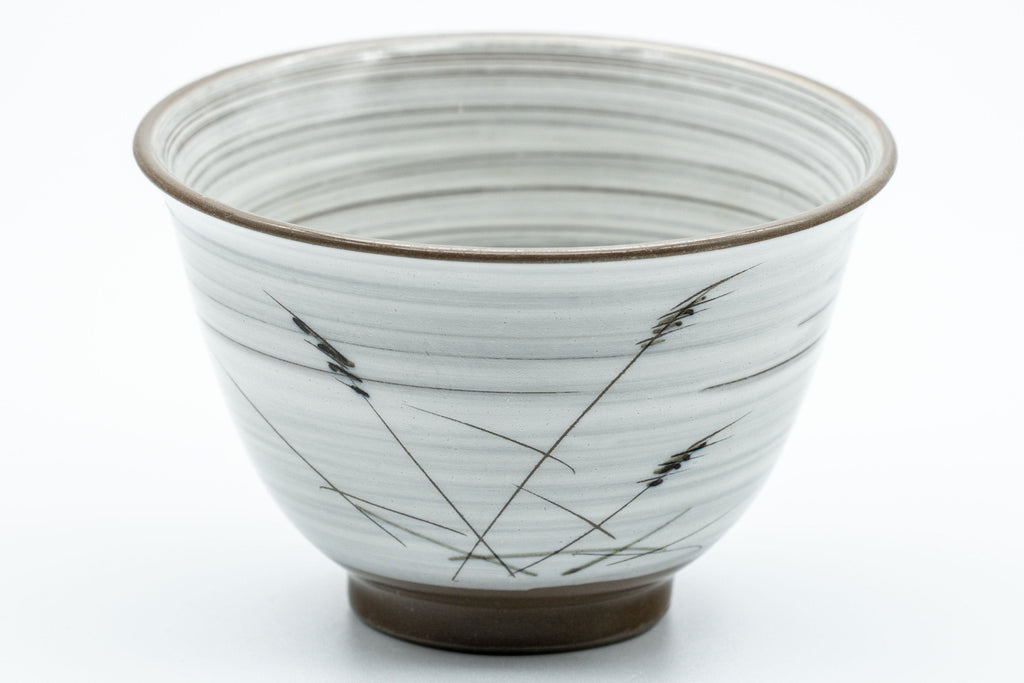 Japanese Teacups - Pair of White Glazed Yunomi with Long Grass Motifs - 100ml