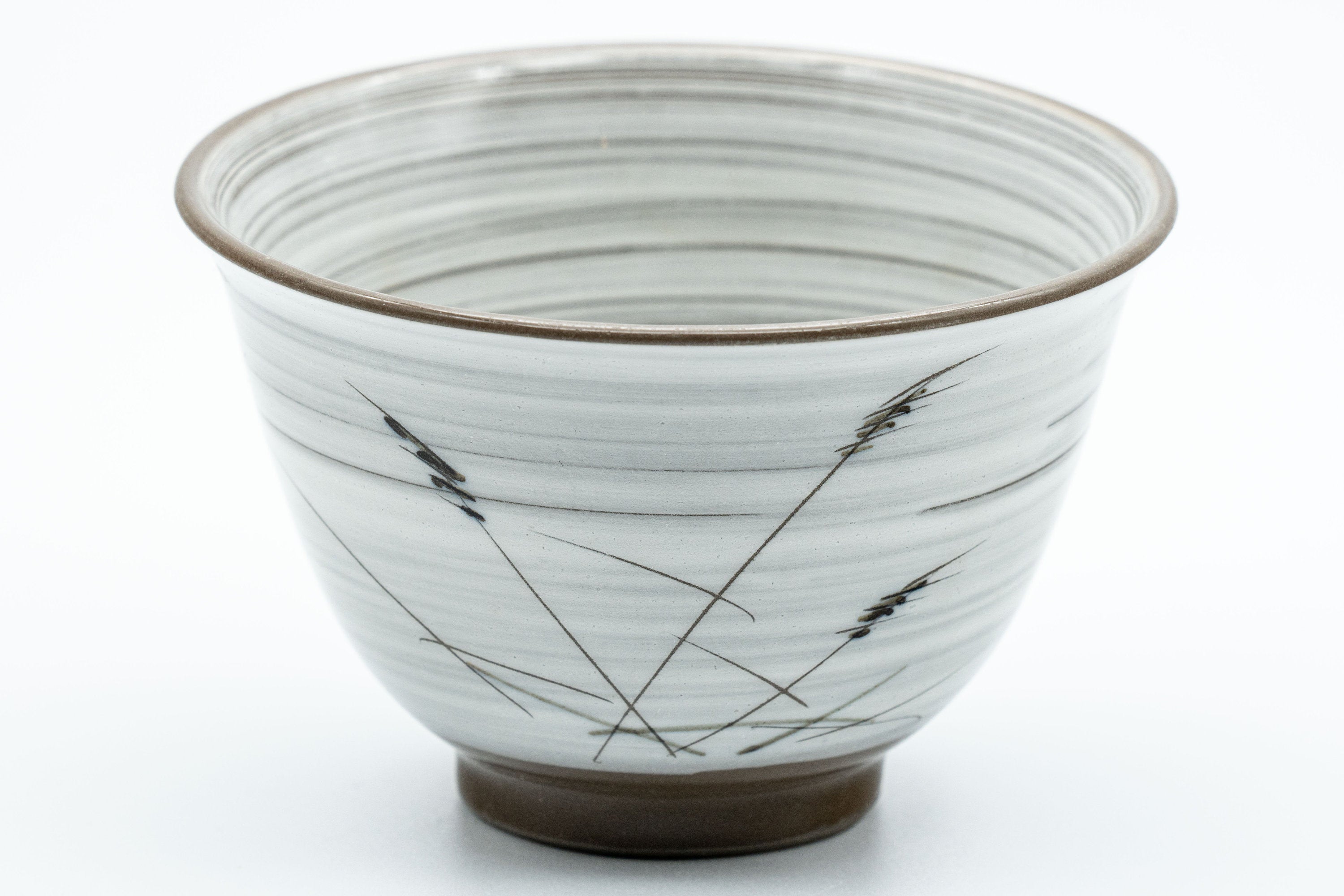 Japanese Teacups - Pair of White Glazed Yunomi with Long Grass Motifs - 100ml