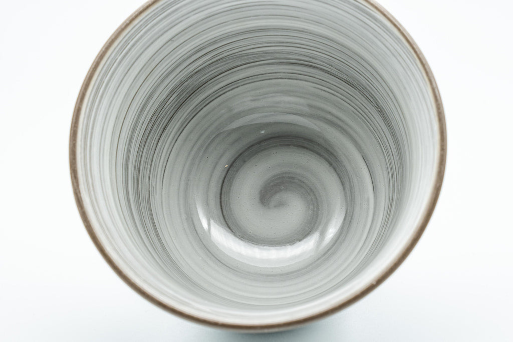 Japanese Teacups - Pair of White Glazed Yunomi with Long Grass Motifs - 100ml