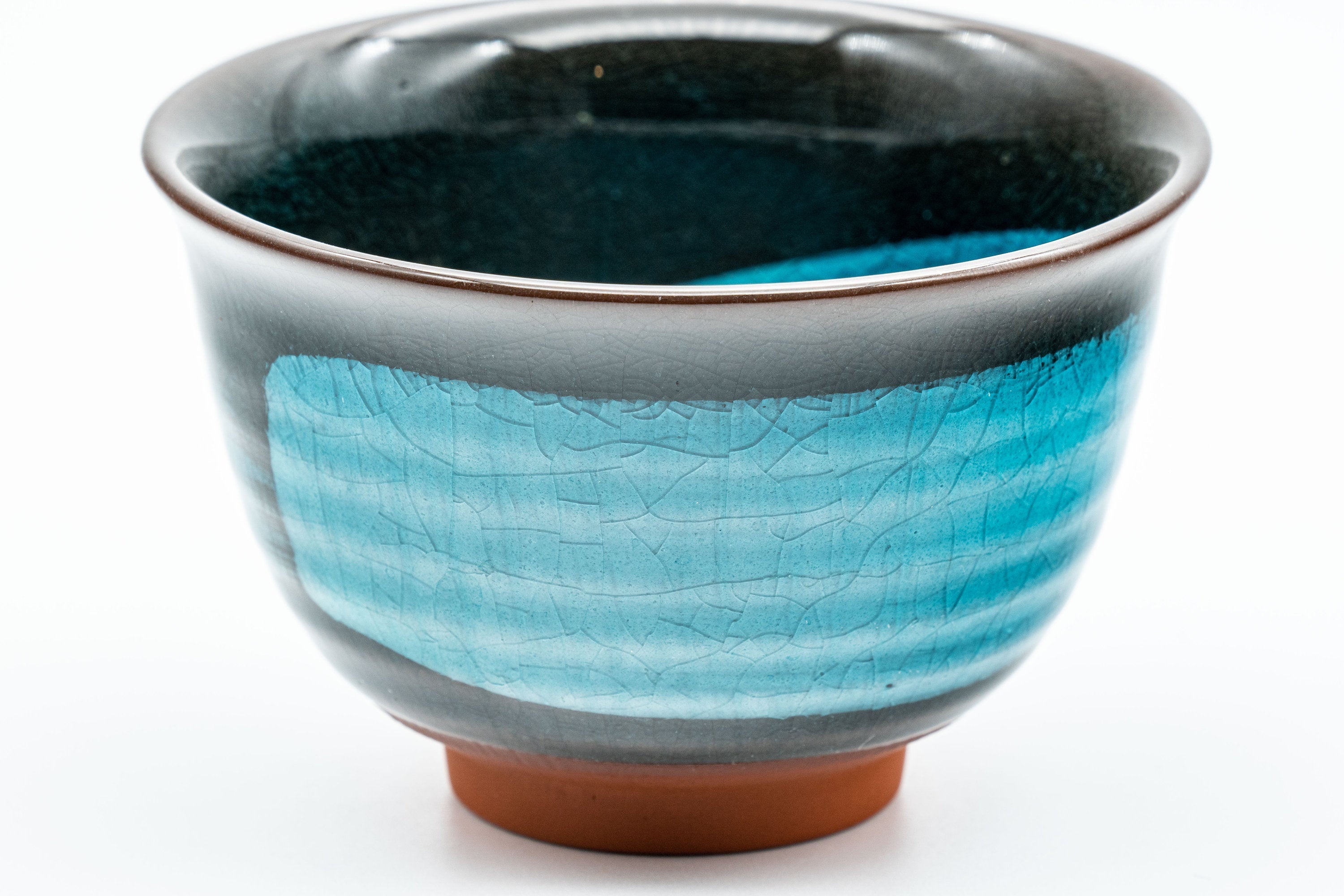 Japanese Teacups - Pair of Cyan Hakeme Yunomi with Coasters - 155ml