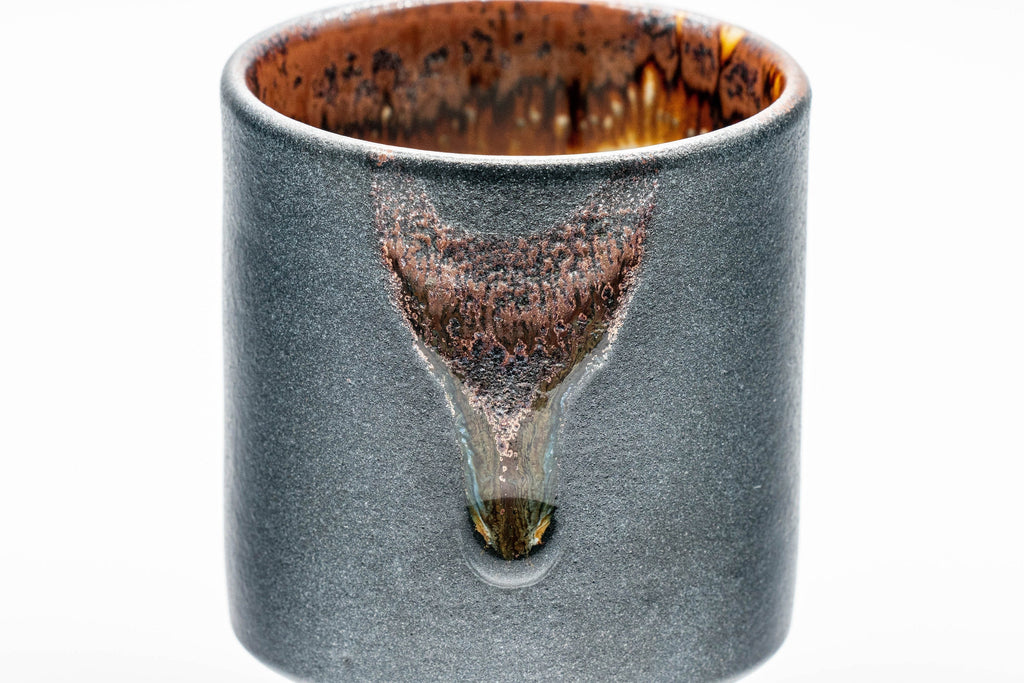 Japanese Teacup - Matte Black Drip Glazed Tsutsu-gata Yunomi - 155ml