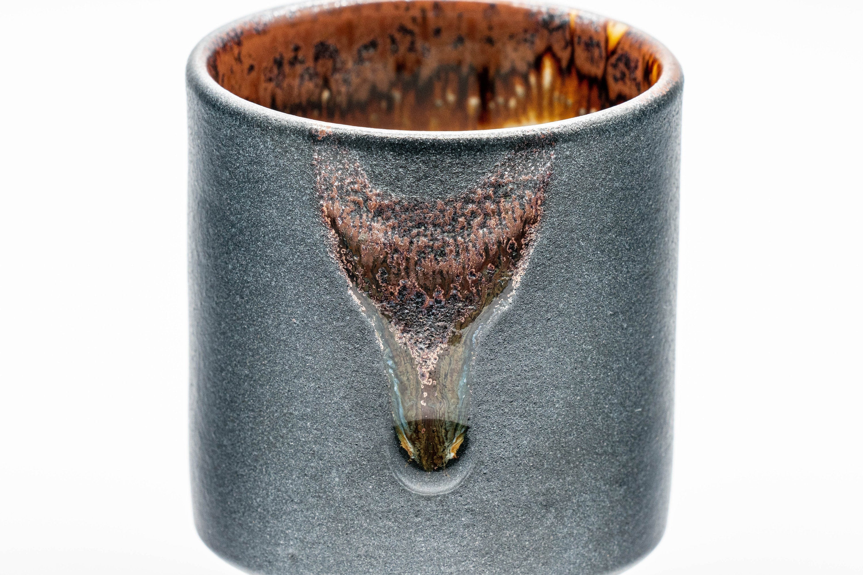 Japanese Teacup - Matte Black Drip Glazed Tsutsu-gata Yunomi - 155ml