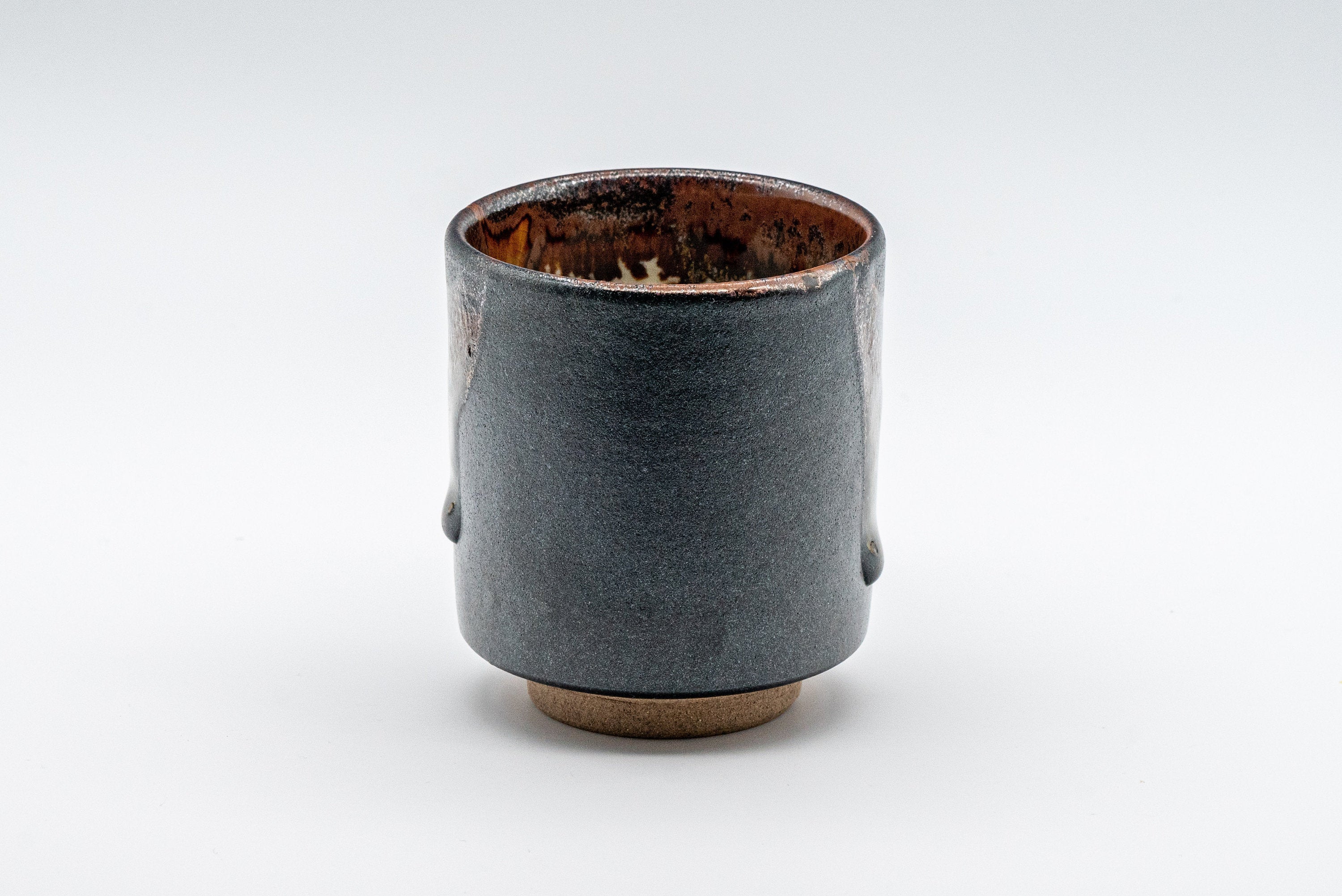 Japanese Teacup - Matte Black Drip Glazed Tsutsu-gata Yunomi - 155ml