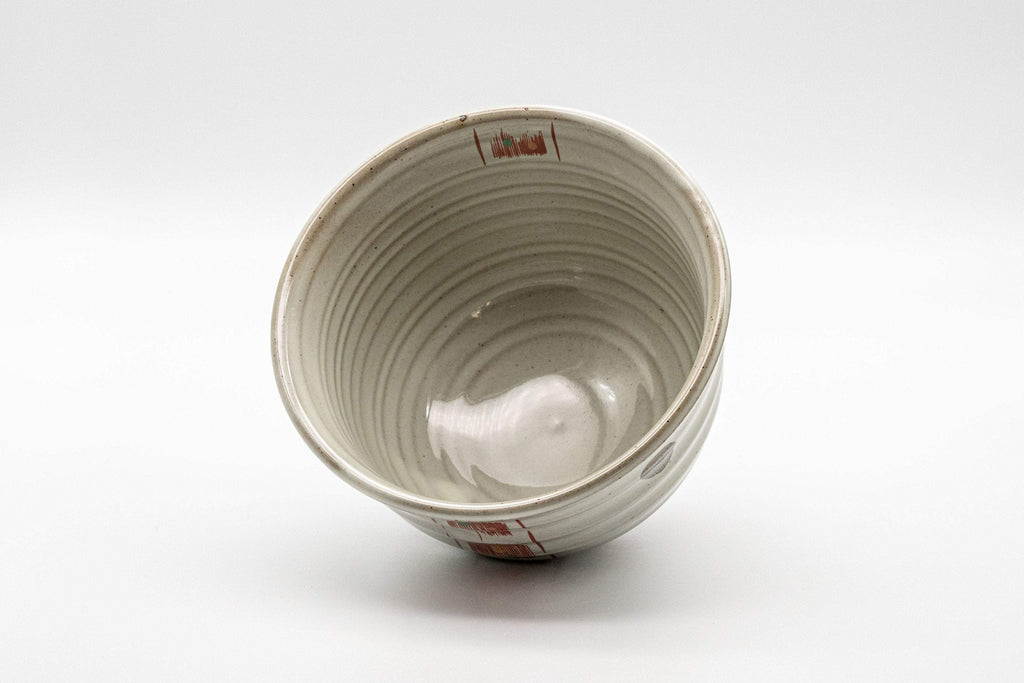 Japanese Matcha Bowl - White Red Brush Glazed Ido-gata Chawan - 400ml