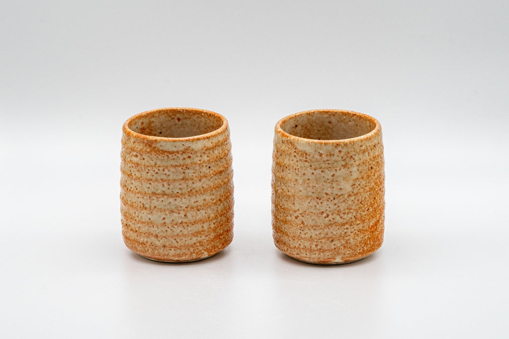 Japanese Teacups - Pair of Shino Glazed Tsutsu-gata Yunomi - 90ml