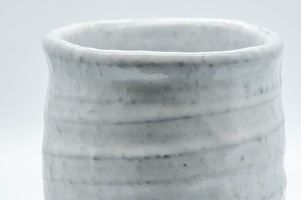 Japanese Teacups - Pair of Shino Glazed Stoneware Tsutsu-gata Meoto Yunomi