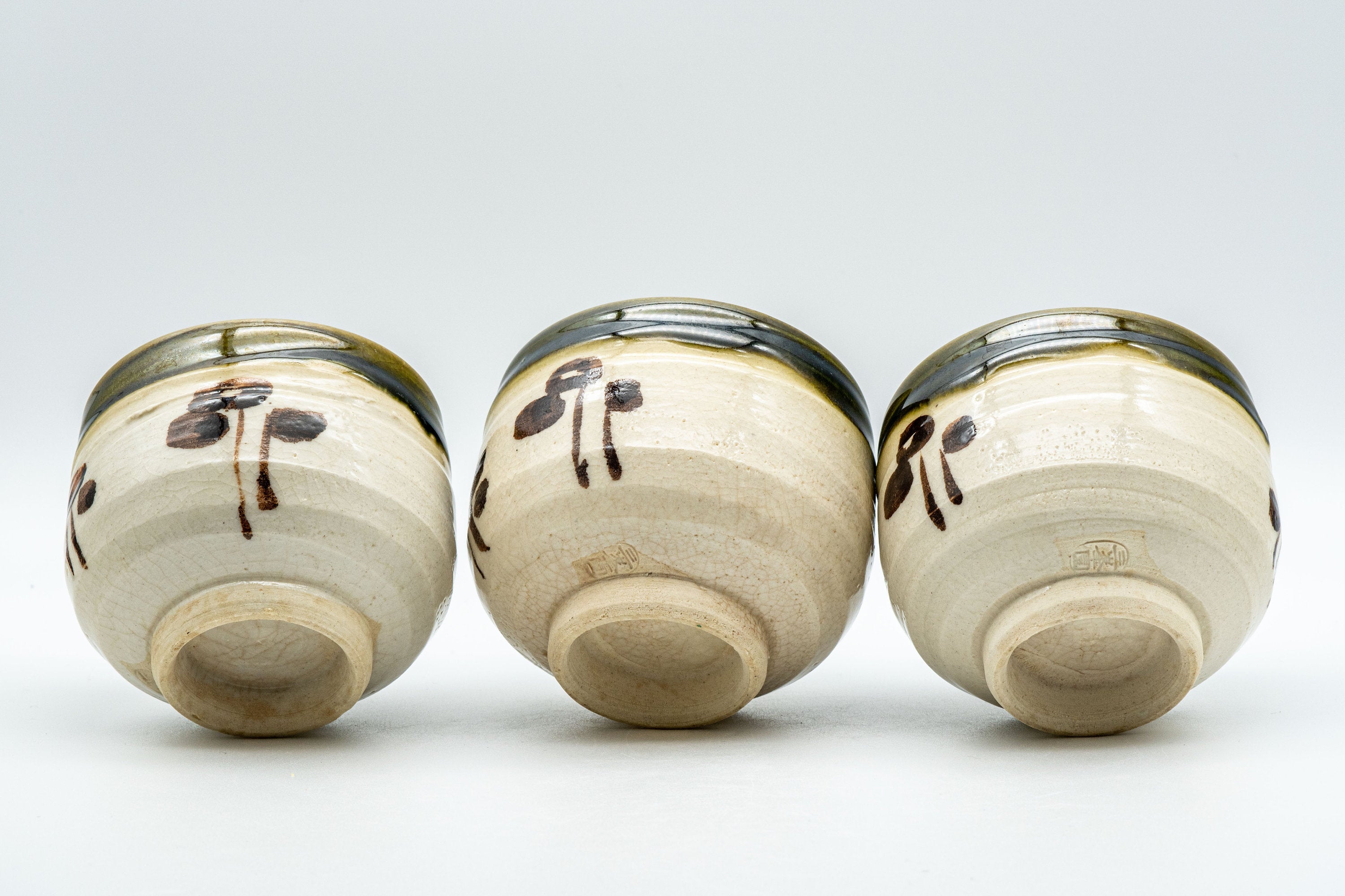 Japanese Teacups - Set of 3 加藤伸明 Wan-nari Oribe-yaki Yunomi - 120ml