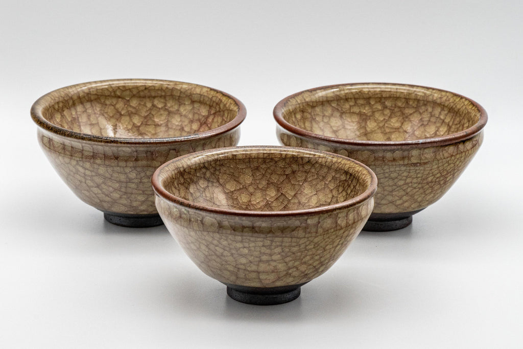 Japanese Teacups - Set of 3 古川利男 Tenmoku-gata Kiyomizu-yaki Senchawan - 140ml